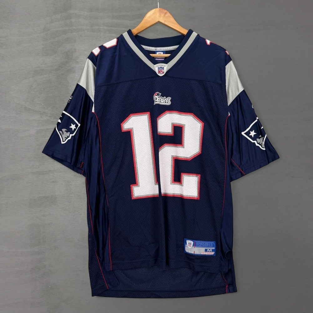 Vintage Reebok NFL Jersey Navy Blue Tom Brady New England Patriots 12 Medium